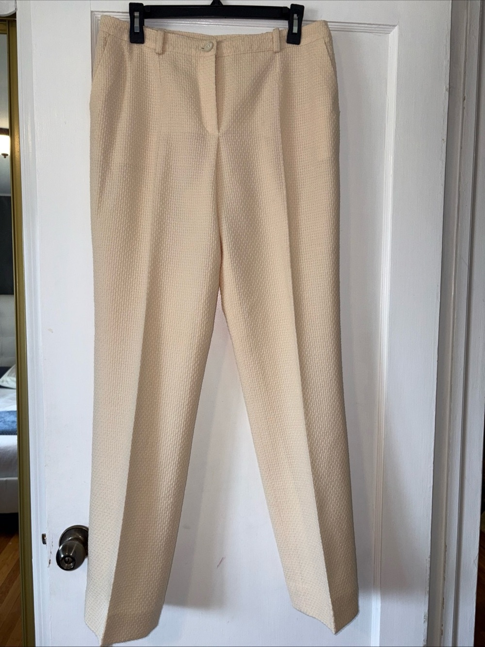 Vintage CHANEL Cream Textured Straight-Leg Trousers, size 42 Made in France
